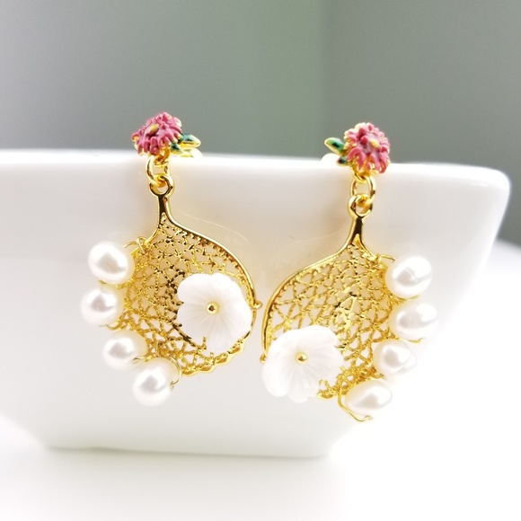 Plum Blossom 18k Gold Plated Peal Earrings $39 - Picture 3 of 6